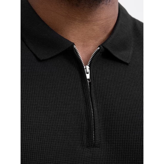 Jack & Jones Plus Size – Klasszikus Cipzáras Feket Pólóing, 3XL
