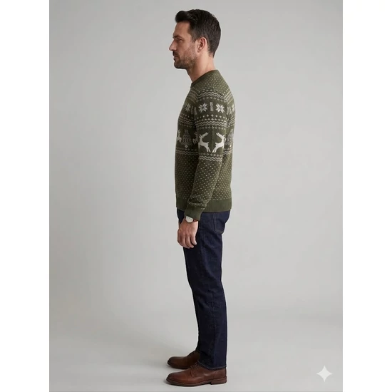 Jack & Jones Zöld - Fehér Férfi Karácsonyi Pulóver – L