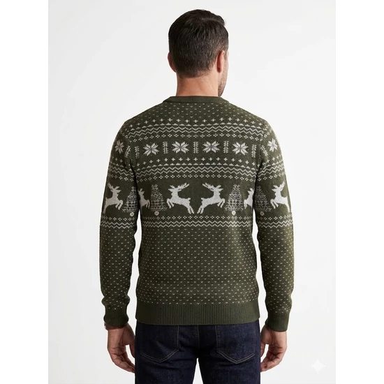 Jack & Jones Zöld - Fehér Férfi Karácsonyi Pulóver – L