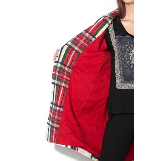 DESIGUAL, Dorian gyapjútartalmú kockás kabát, bézs/piros/zöld, 46