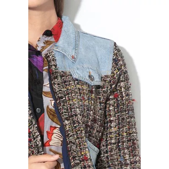 DESIGUAL, Valais gyapjútartalmú tweed és farmer dzseki, Többszínű, 38 