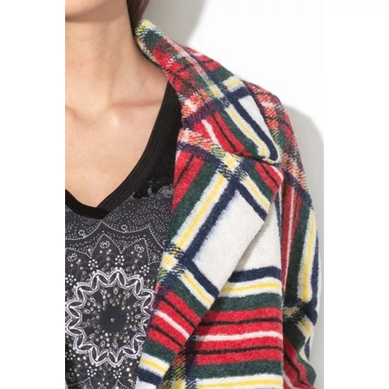 DESIGUAL, Dorian gyapjútartalmú kockás kabát, bézs/piros/zöld, 46