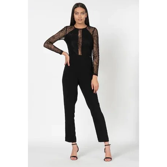 GUESS JEANS, Maxi overall csipke betétekkel, Fekete, XS 