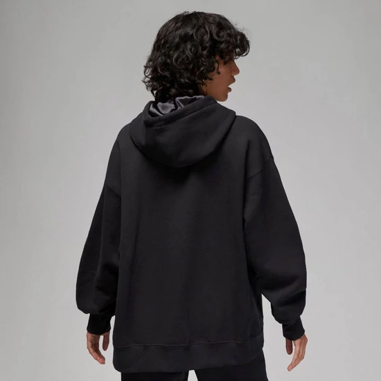 Nike, Ejtett ujjú kapucnis bő fazonú pulóver kenguruzsebbel, Fekete, XS