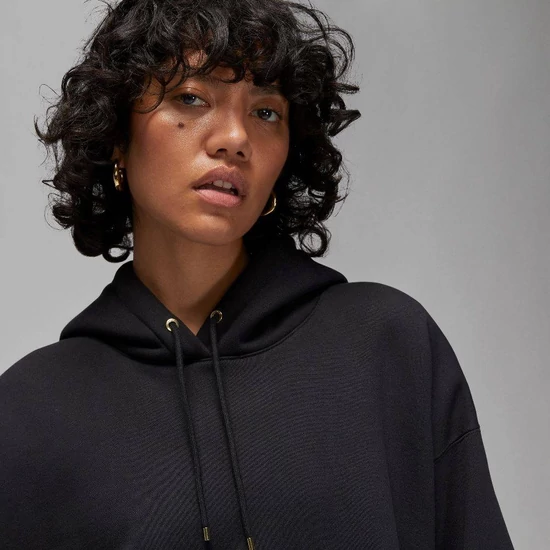 Nike, Ejtett ujjú kapucnis bő fazonú pulóver kenguruzsebbel, Fekete, XS