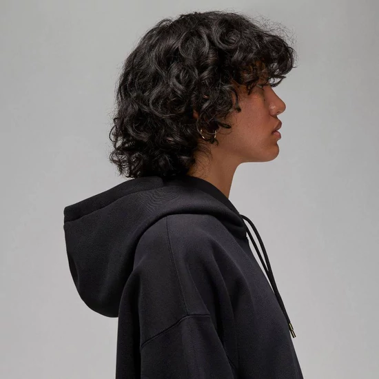 Nike, Ejtett ujjú kapucnis bő fazonú pulóver kenguruzsebbel, Fekete, XS