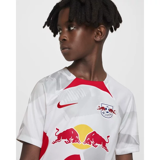 RB Leipzig 2022/23 Stadium hazai Nike Dri-FIT futballmez Fehér/Piros/Sárga, S-es méretben, 128-137 cm