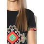 DESIGUAL, Josephinne grafikai mintás midiruha, Fekete/Piros/Zöld, XS