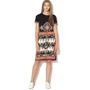 DESIGUAL, Josephinne grafikai mintás midiruha, Fekete/Piros/Zöld, XS